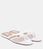 Alaïa Infradito fishnet leather-trimmed mules