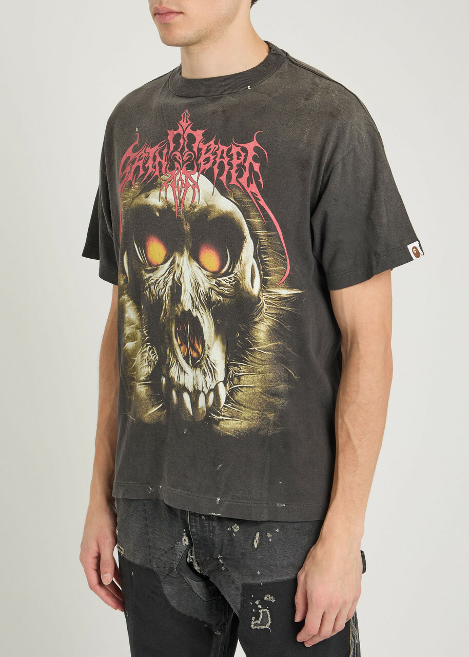 Saint Mxxxxxx X A Bathing Ape Skull Printed Cotton T-shirt Black