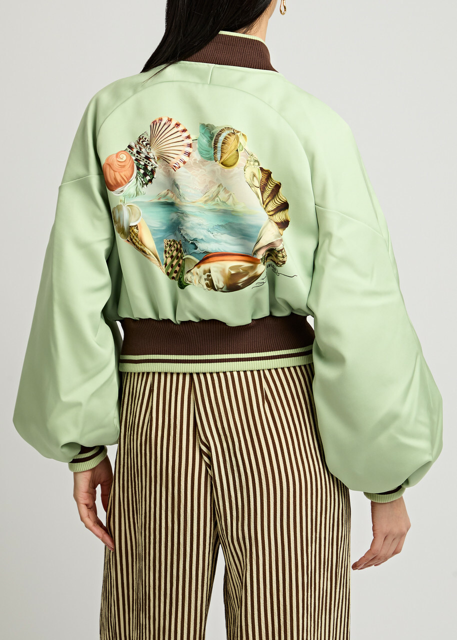 Alemais Opal Printed Satin Bomber Jacket Mint