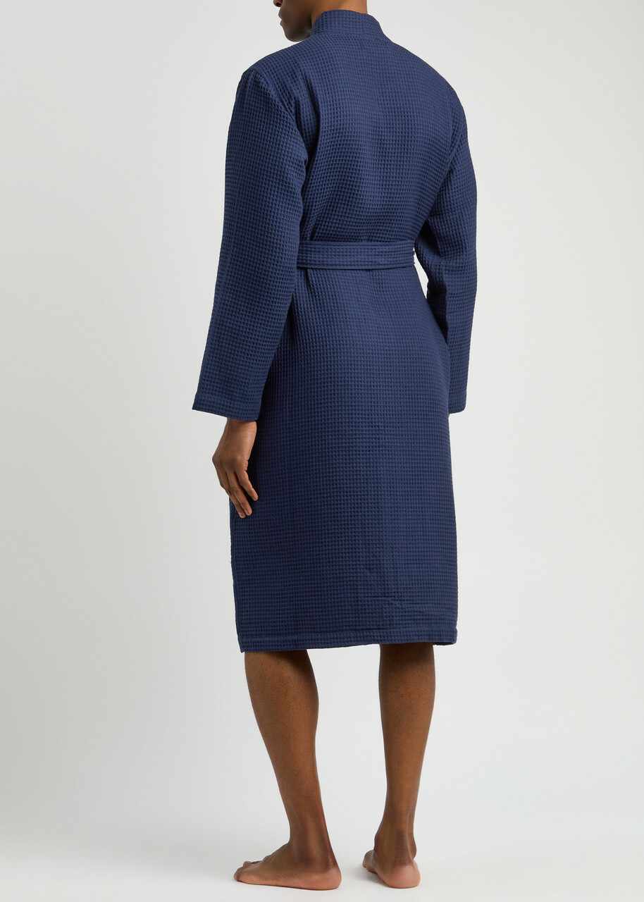 Polo Ralph Lauren Logo-embroidered Waffle-knit Cotton Robe Navy