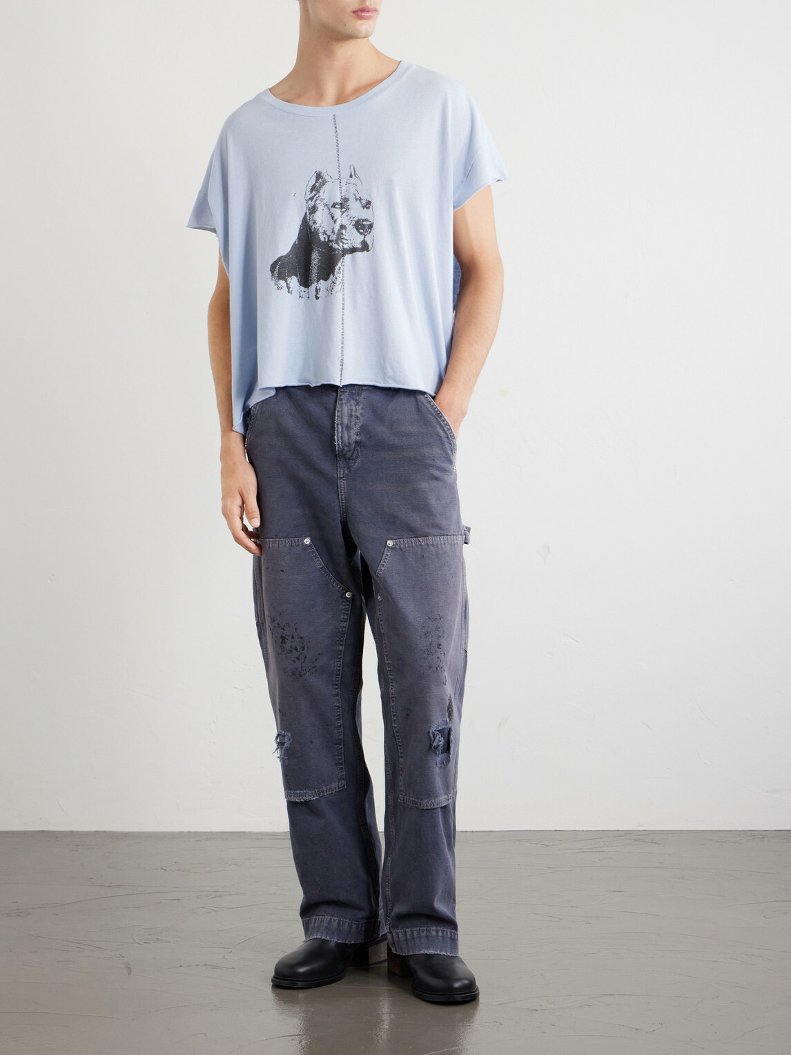 Enfants Riches Déprimés - Na Pitbull Distressed Printed Cotton-Jersey T-Shirt - Blue