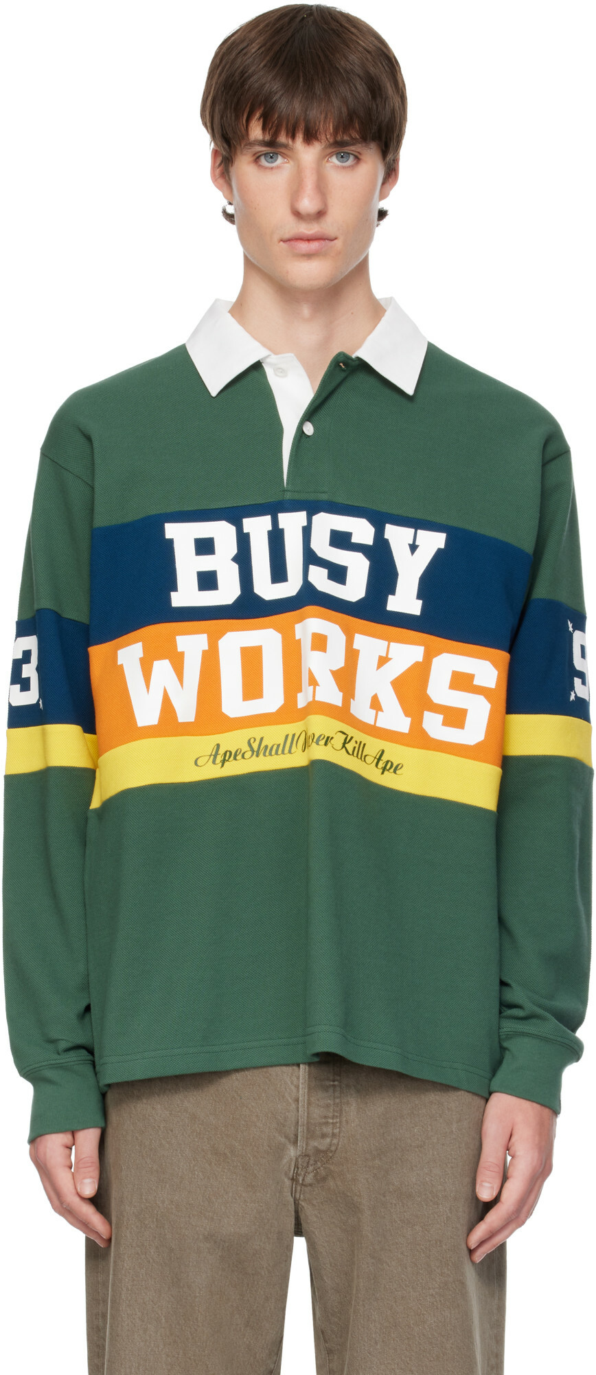 BAPE Green Striped Rugby polo