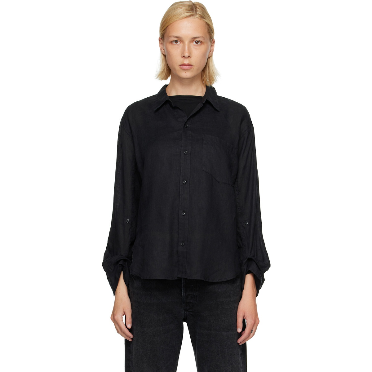 Citizens of Humanity Black Kayla Shrunken Linen Shirt