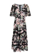 Needle & Thread Paradise Garden Sonata Floral-print Chiffon Midi Dress Black