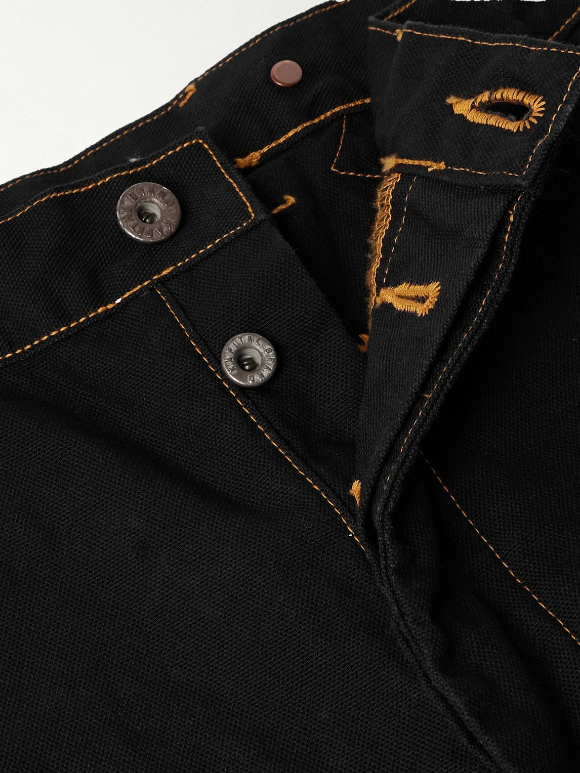 KAPITAL - Lumber Straight-Leg Embroidered Cotton-Canvas Cargo Trousers - Black
