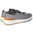 Brunello Cucinelli - Suede-Trimmed Stretch-Knit Sneakers - Gray