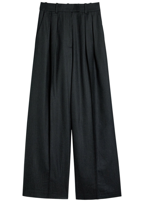Photo: Anine Bing Lou Pinstriped Wide-leg Trousers Black And White