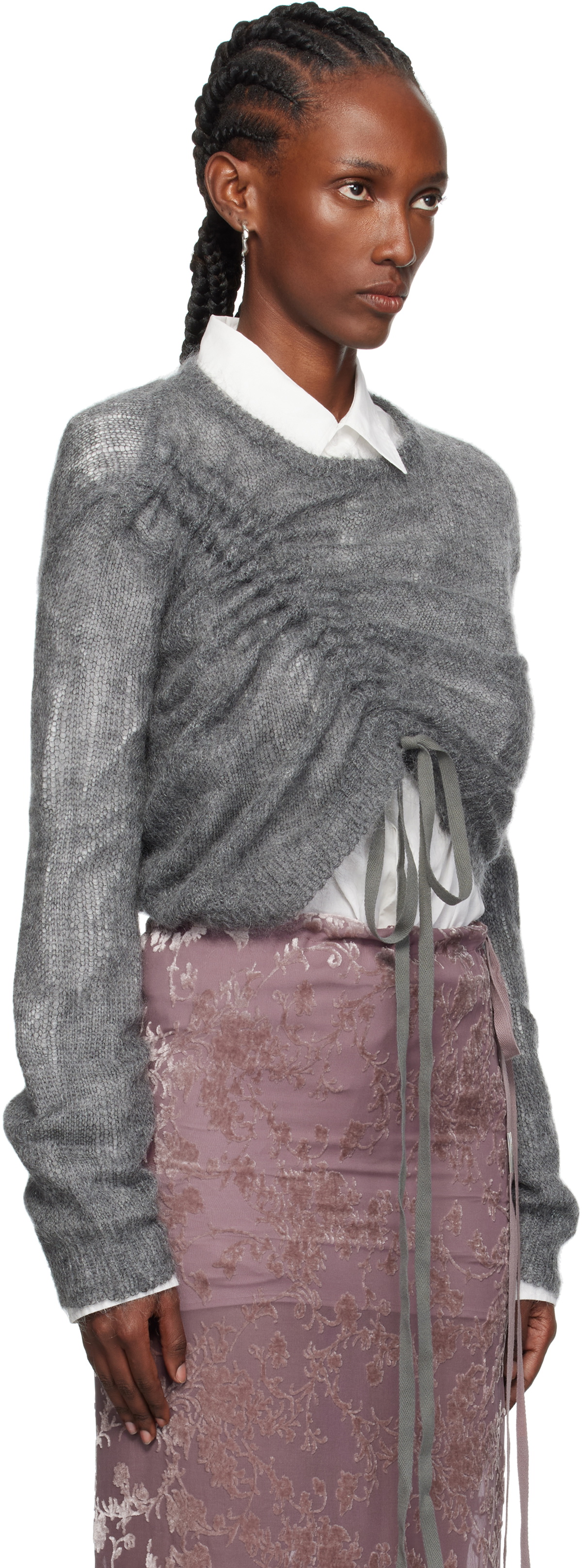 Ann Demeulemeester Gray Zinaida Drawstring Sweater