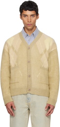 COOR Yellow Hairy Mixed Argyle Cardigan