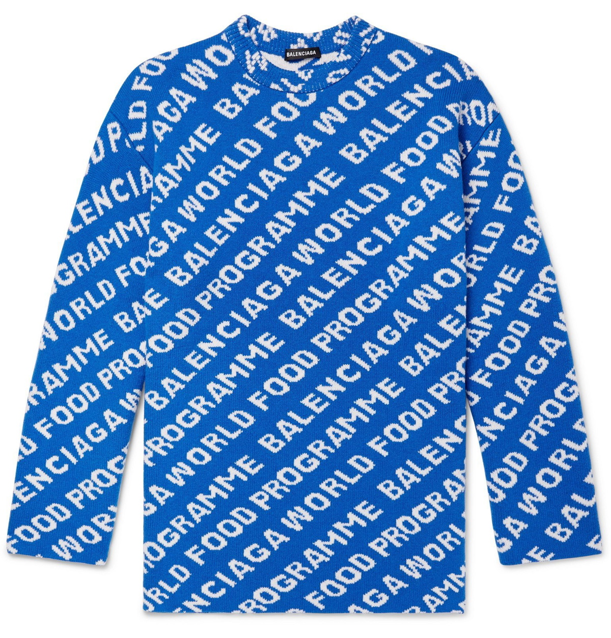 svamp krysantemum mirakel Balenciaga - World Food Programme Oversized Logo-Intarsia Wool-Blend sweater  - Blue Balenciaga