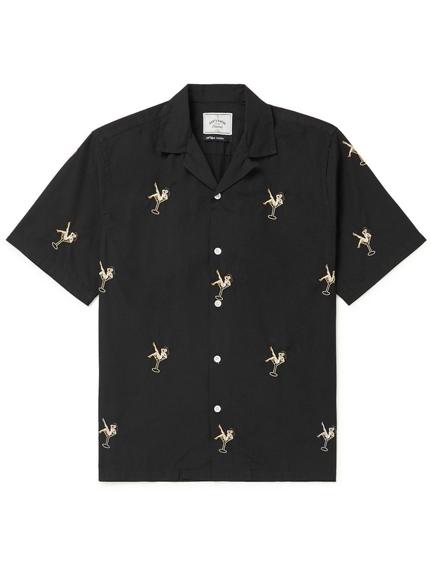 Photo: Portuguese Flannel - Convertible-Collar Embroidered Cotton-Poplin Shirt - Black