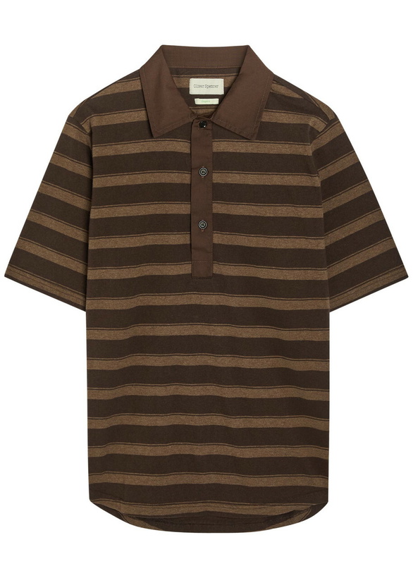 Photo: Oliver Spencer Judo Striped Cotton Polo Shirt Brown