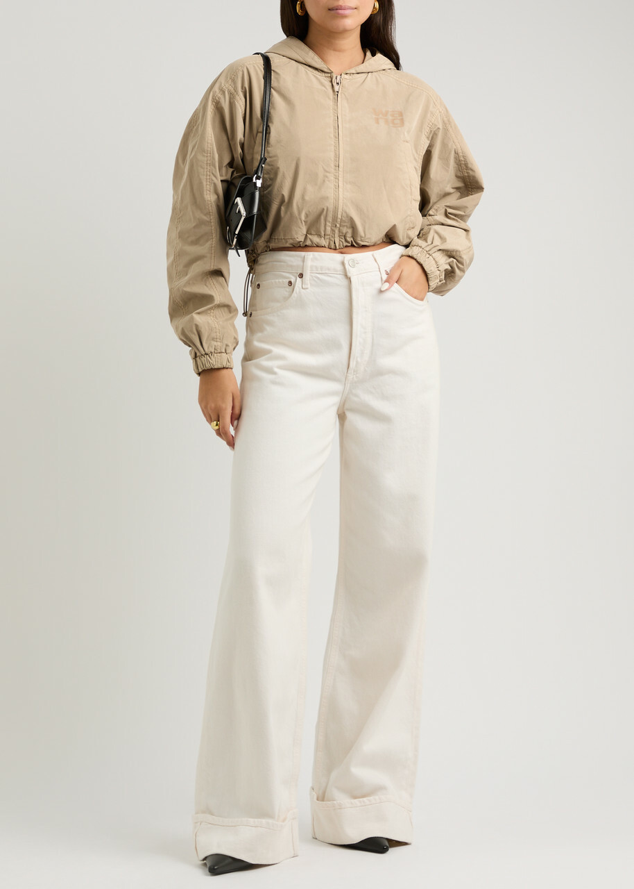 Alexanderwang.t Hooded Cropped Shell Bomber Jacket Beige