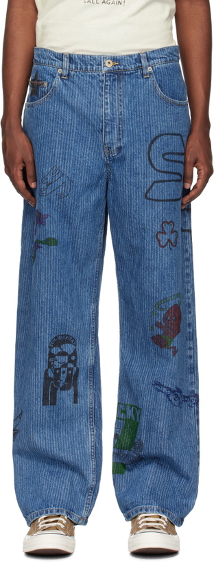 Photo: Small Talk Studio SSENSE Exclusive Blue Hand Drawn Jeans