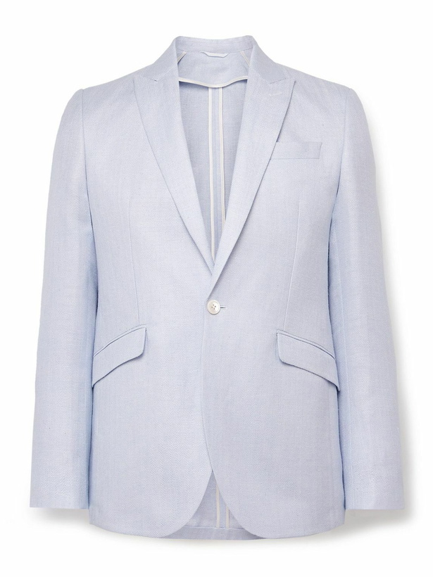 Photo: Favourbrook - Slim-Fit Herringbone Linen and Silk-Blend Suit Jacket - Blue