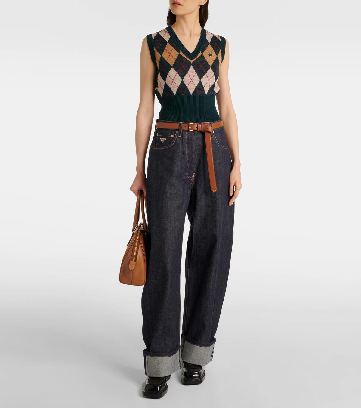 Prada Argyle virgin wool sweater vest