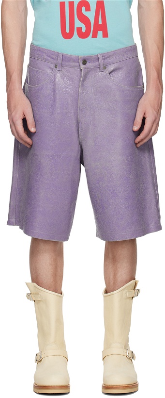 Photo: GUESS USA Purple Cracked Leather Shorts