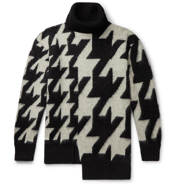 Photo: Alexander McQueen - Asymmetric Houndstooth Mohair-Blend Rollneck Sweater - Black