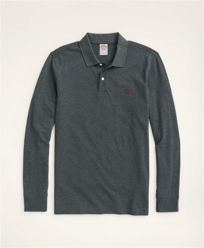Photo: Brooks Brothers Men's Big & Tall Long-Sleeve Stretch Cotton Polo | Dark Charcoal Heather