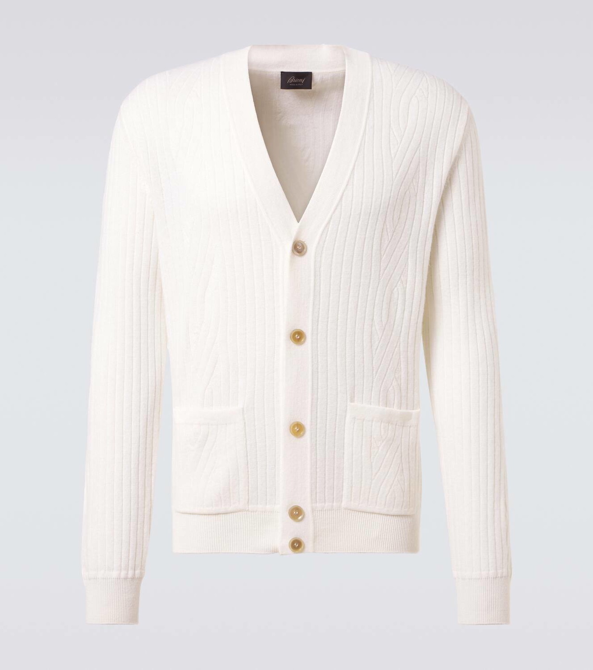 Brioni Ribbed-knit wool and cashmere cardigan