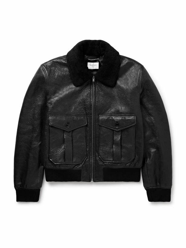 Photo: SAINT LAURENT - Shearling-Trimmed Full-Grain Leather Jacket - Black