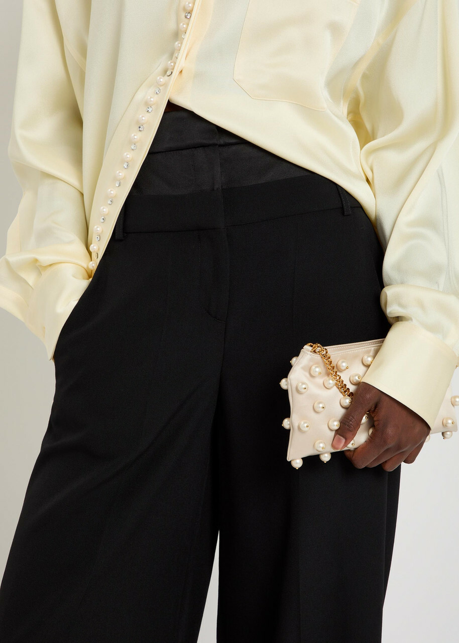 Erdem Layered-effect Wide-leg Wool Trousers Black