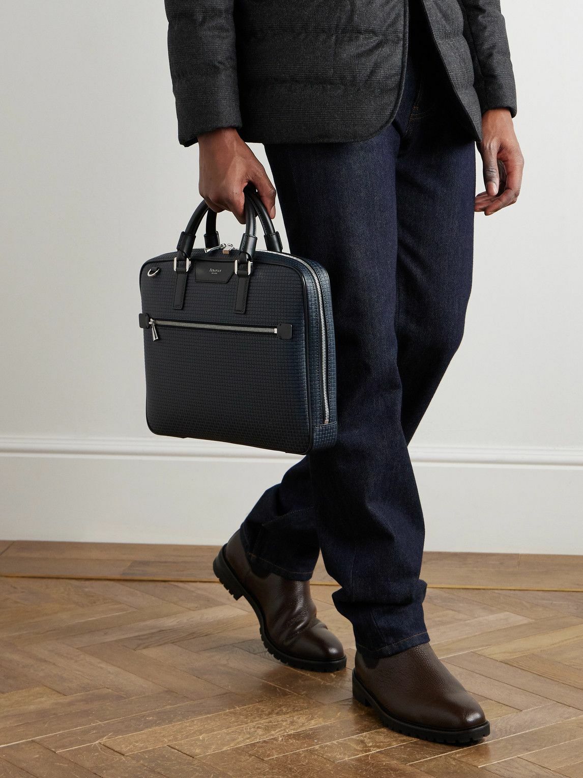Serapian - Leather-Trimmed Stepan Monogrammed Coated-Canvas Briefcase