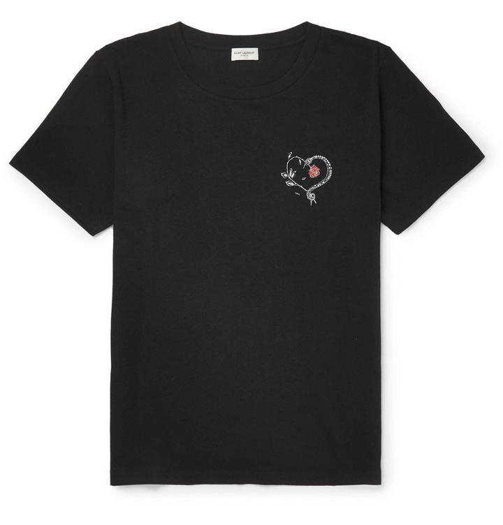 Photo: Saint Laurent - Printed Cotton-Jersey T-Shirt - Men - Black