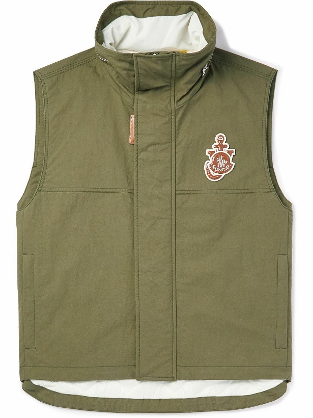 Photo: Moncler Genius - 1 Moncler JW Anderson Tryfan Padded Leather-Trimmed Cotton-Blend Down Gilet - Green