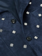 BODE - Clover Embellished Suede Overshirt - Blue