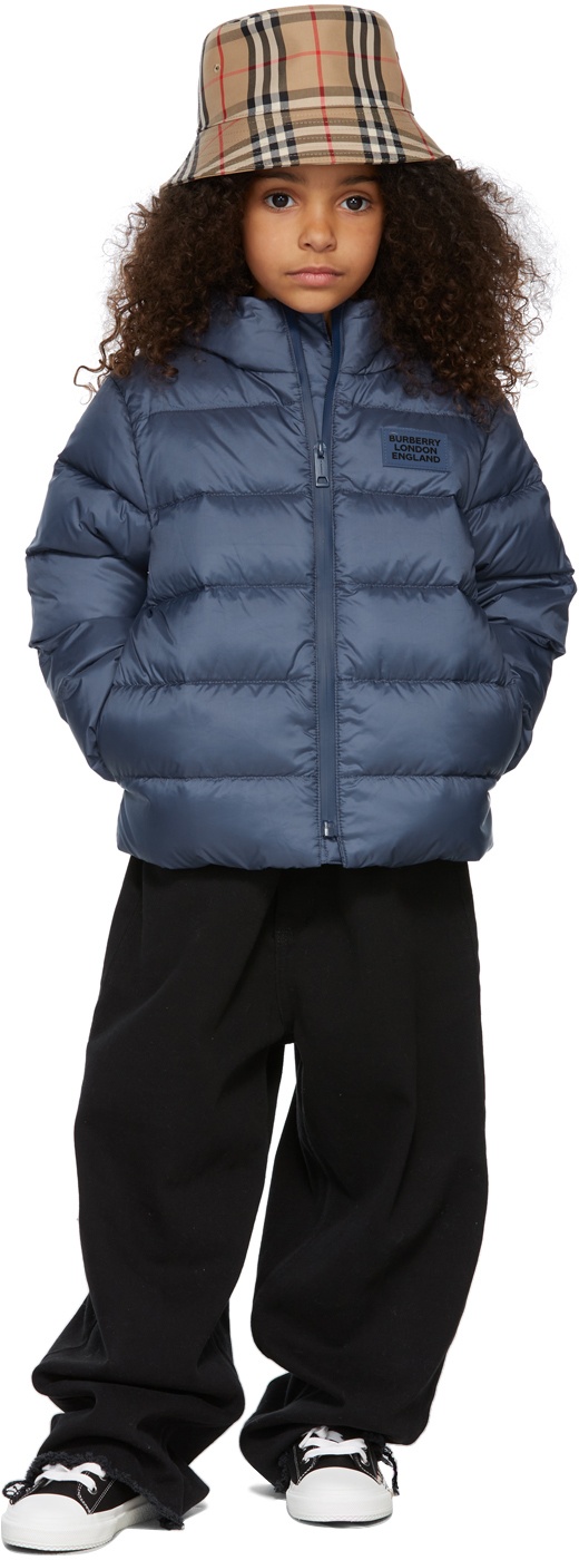 Burberry Kids' Delford 3-in-1 Monogram Quilted Hooded Jacket in Blue  size 12Y