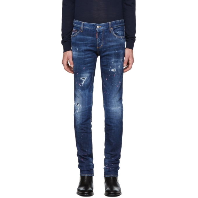 Photo: Dsquared2 Blue Dark Pink Spray Slim Jeans