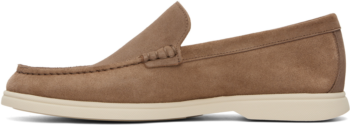 BOSS Beige Debossed-Logo Suede Loafers