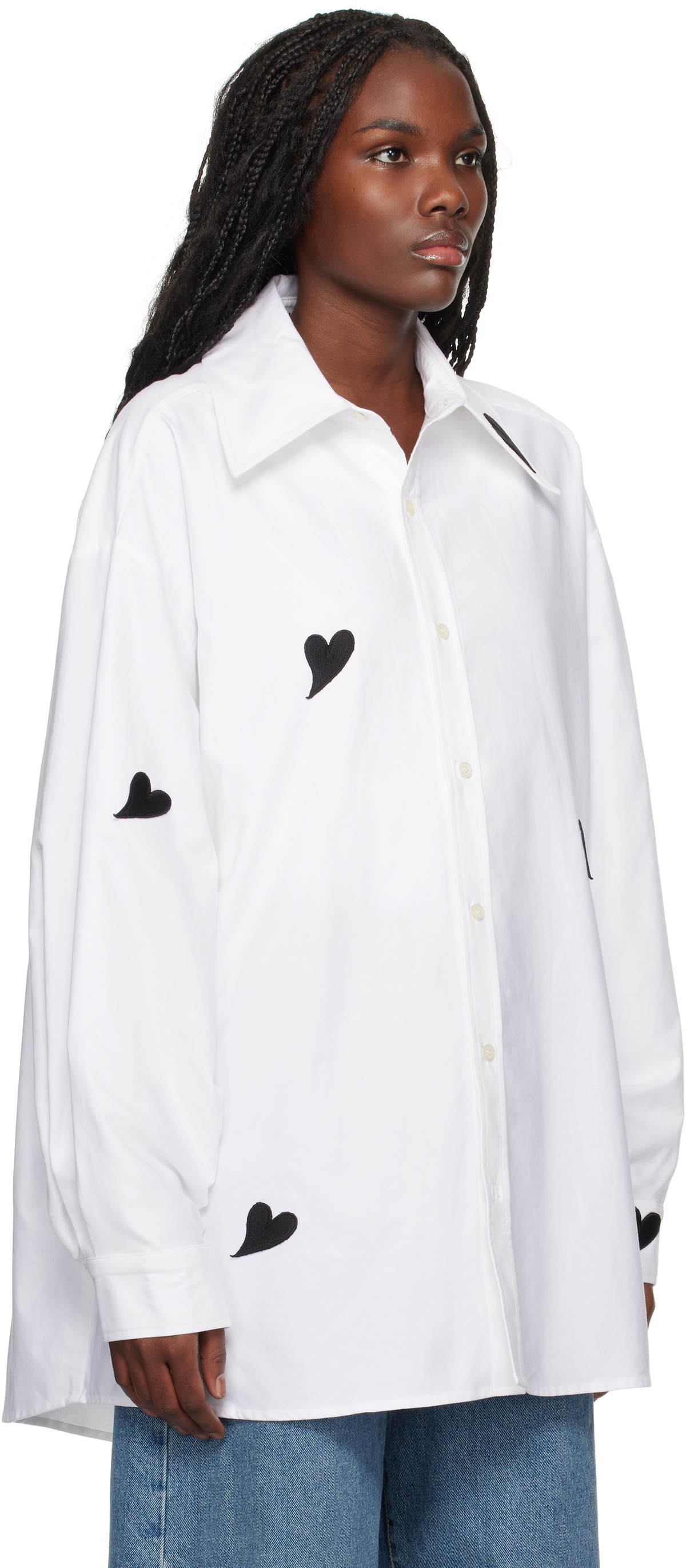 KIMHĒKIM White Heart Patched Oversized Shirt