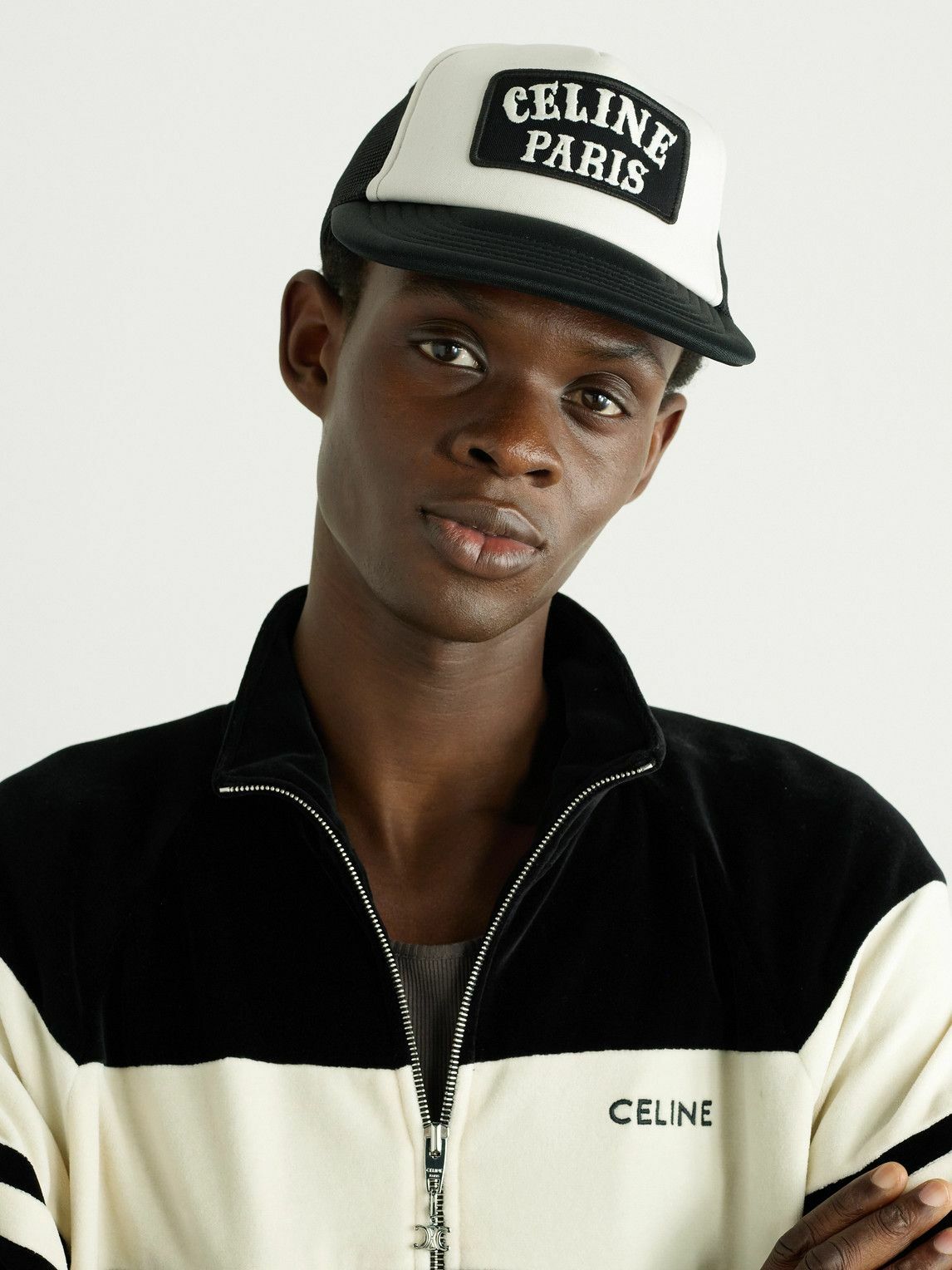 CELINE - Logo-Appliquéd Cotton-Canvas and Mesh Trucker Cap - Black