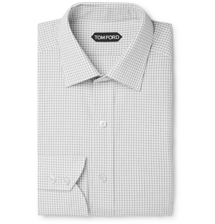 Photo: TOM FORD - White Slim-Fit Checked Cotton-Poplin Shirt - Gray