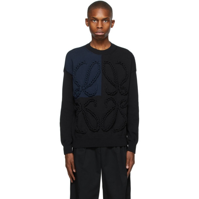 Photo: Loewe Black and Navy Embroidered Anagram Sweater