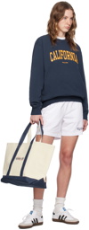 Sporty & Rich Off-White & Navy 94 Racquet Club Two Tone Tote
