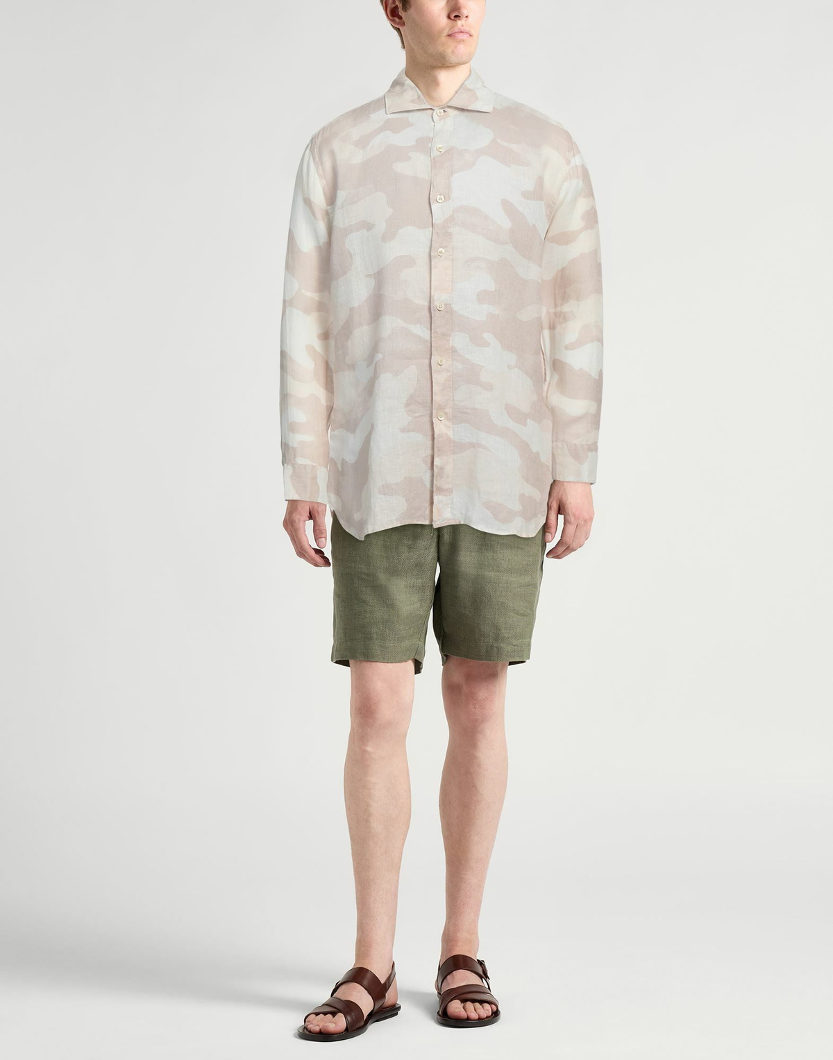 120% Lino Mens Shirt in Beige
