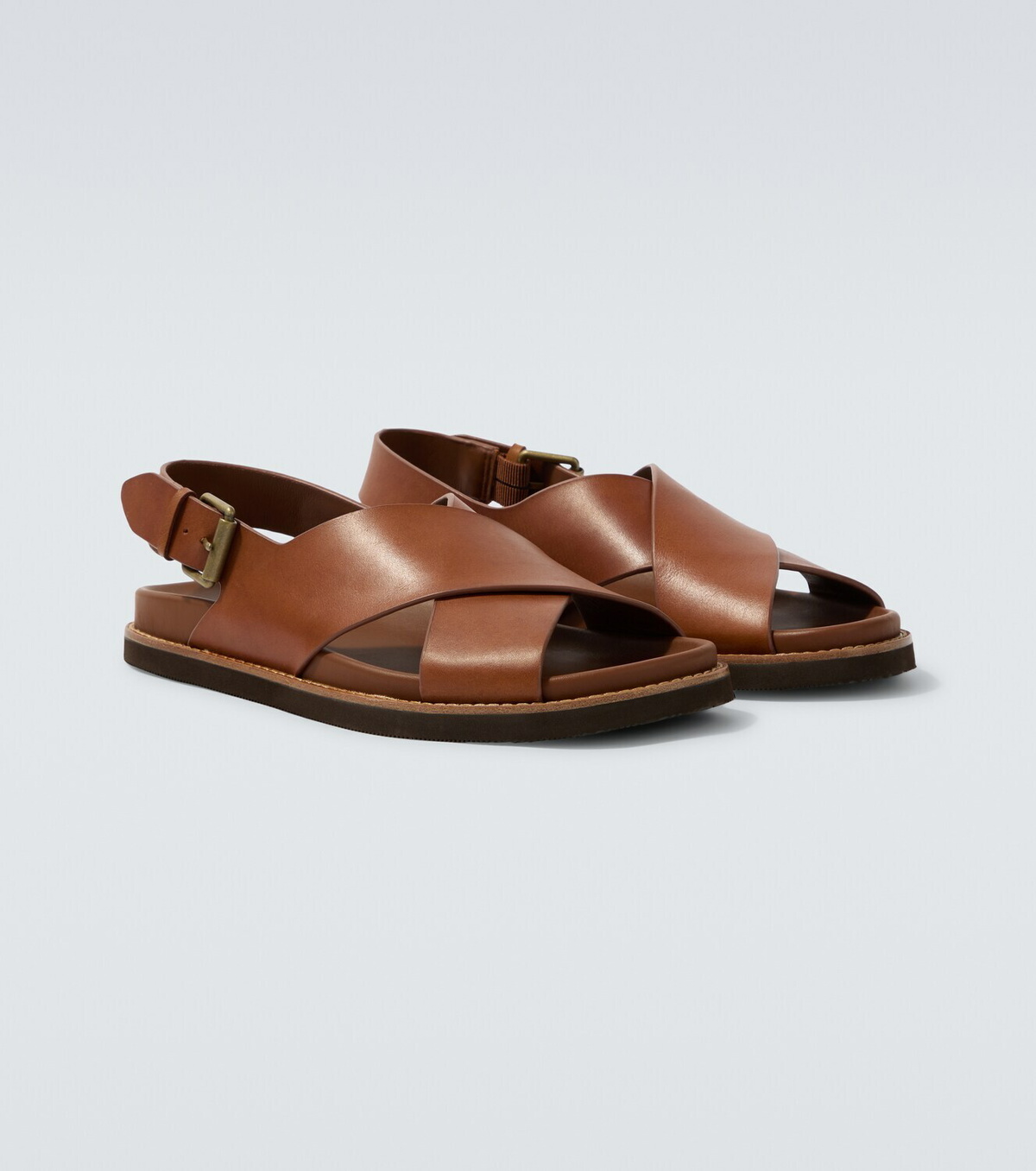 Polo by Ralph Lauren Dark Brown Leather Sandals Polo Ralph Lauren Turbach Brown Leather Strap Sandal Mens  main image 3