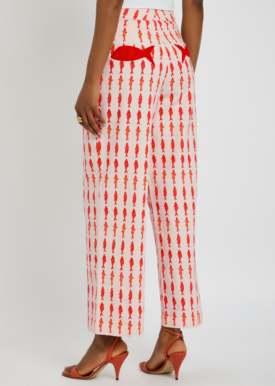 Never Fully Dressed Marina Marra Printed Cotton Trousers White