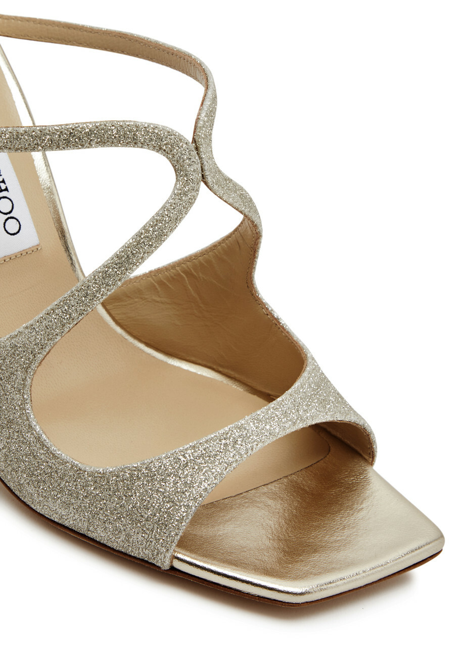 Jimmy Choo Anise 95 Glittered Leather Mules Silver Jimmy Choo