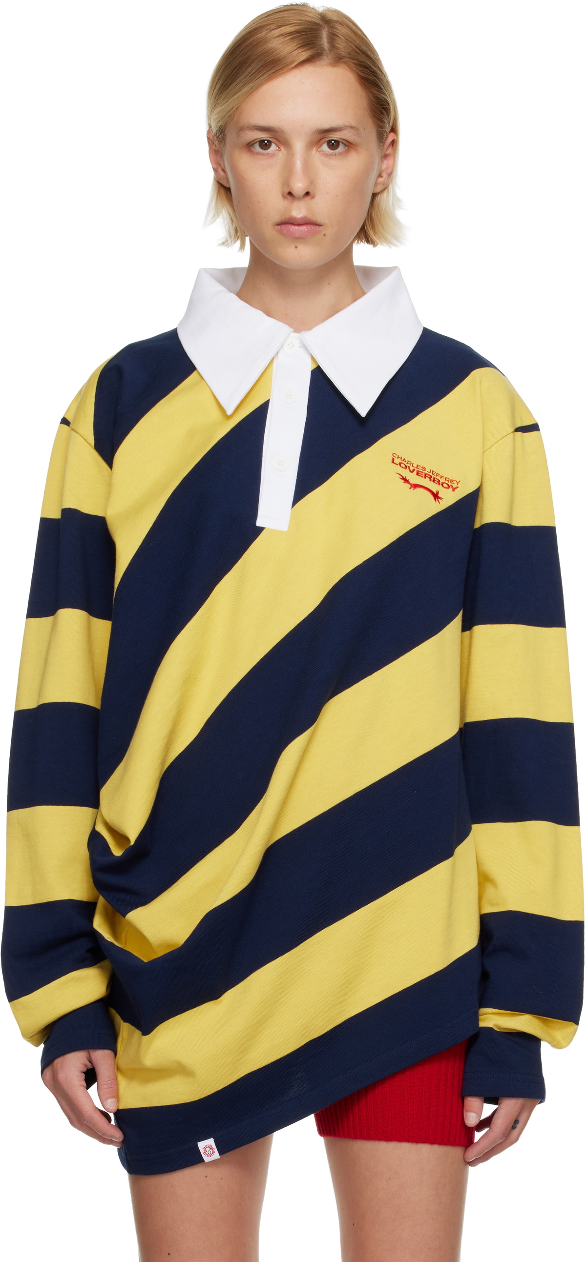 Charles Jeffrey LOVERBOY Yellow & Navy Topsy Turvy Polo
