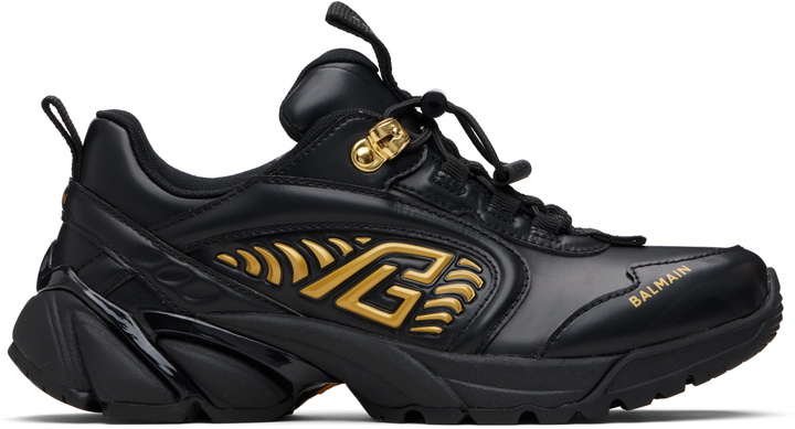Photo: BALMAIN Black & Gold Cosmic Dust Glazed Leather Sneakers
