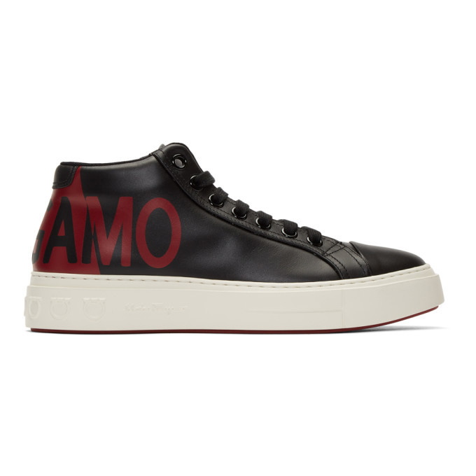 Photo: Salvatore Ferragamo Black and Red Tour High-Top Sneakers