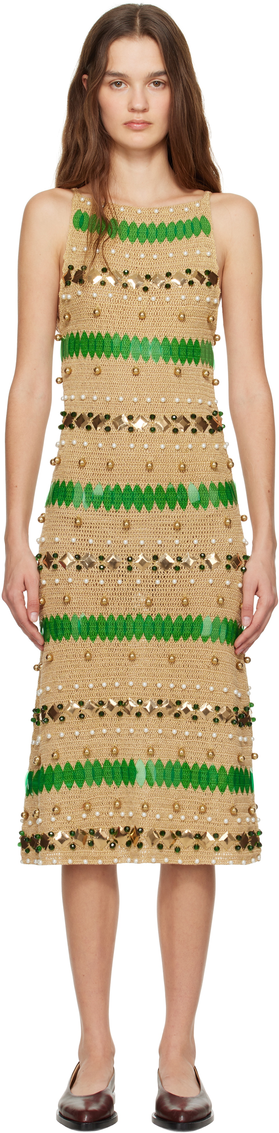 Bode Gold Calypso Midi Dress