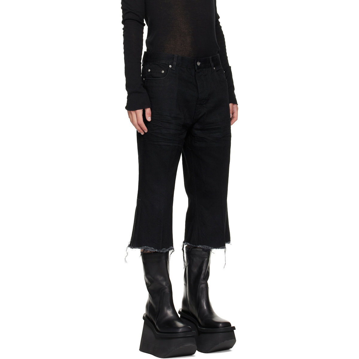Rick Owens Black Tower Bolan Cutoff Jeans