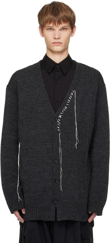 Photo: YOHJI YAMAMOTO Gray Plain Stitch Embroidery V Neck Cardigan
