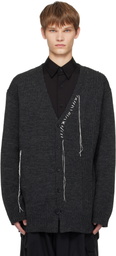 YOHJI YAMAMOTO Gray Plain Stitch Embroidery V Neck Cardigan