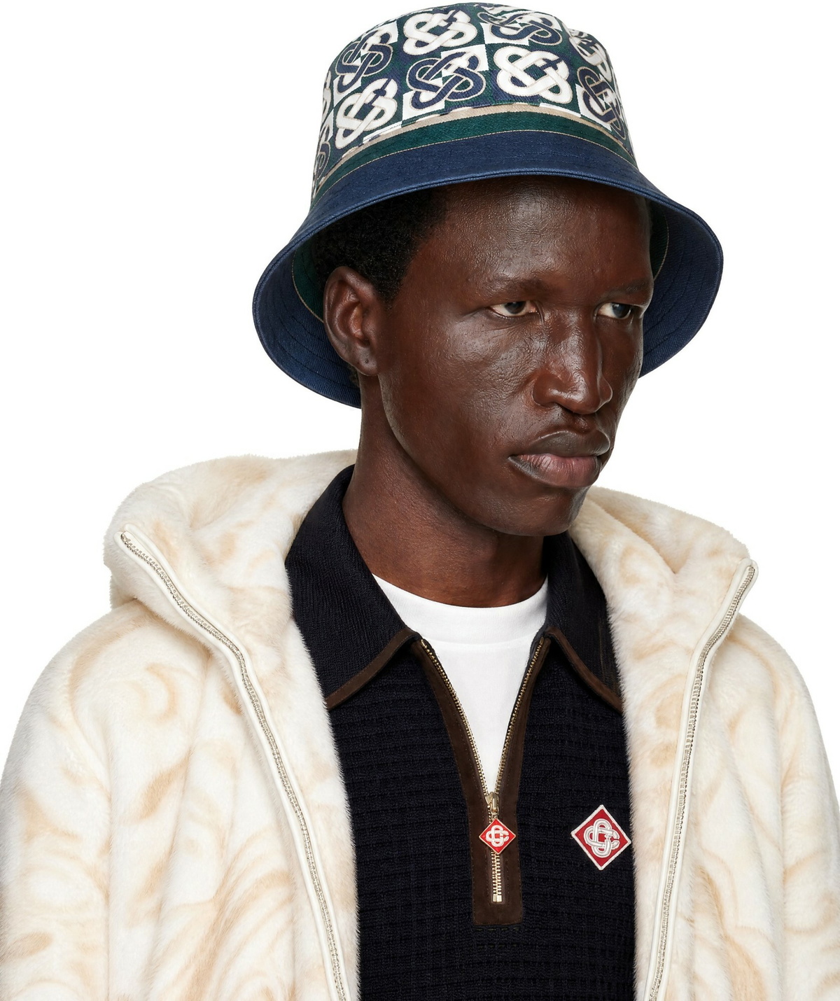 Casablanca Navy Printed Bucket Hat